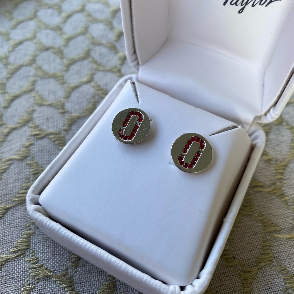 NWOT Marc Jacobs Double J Logo Red Pave Crystal Stud Earrings